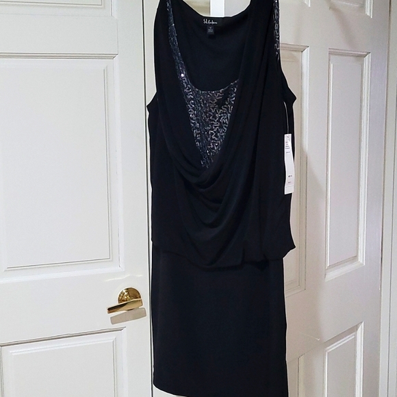NWT SL Fashions Drape Front Mini Dress with sequin inset SZ 14 - Picture 4 of 8